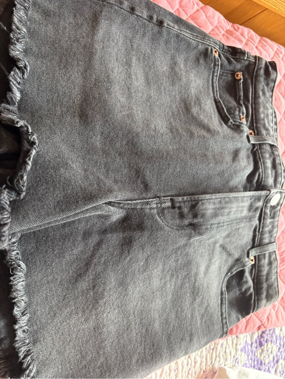 American Eagle Outfitters Black Frayed Hem High-Rise Denim Shorts